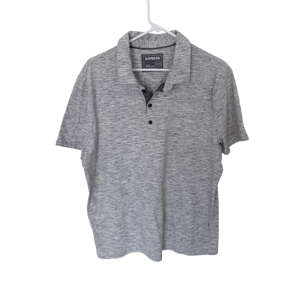 Express Mens XL Polo Shirt Grey Heathered Stretch Moisture Wicking Short Sleeve